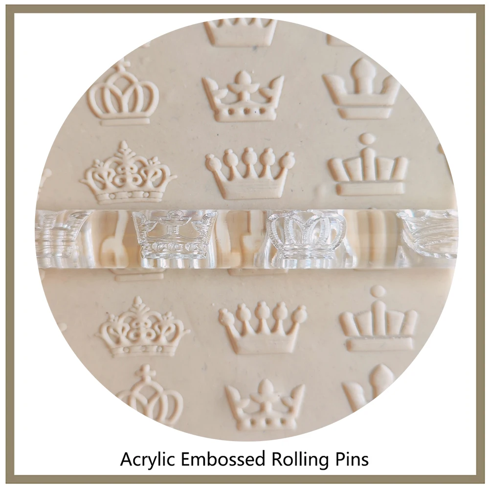 1 Piece Crown Acrylic Textured Embossed Rolling Pins Kitchen Accessories Fondant Sugar Craft Cake Decorating Tools