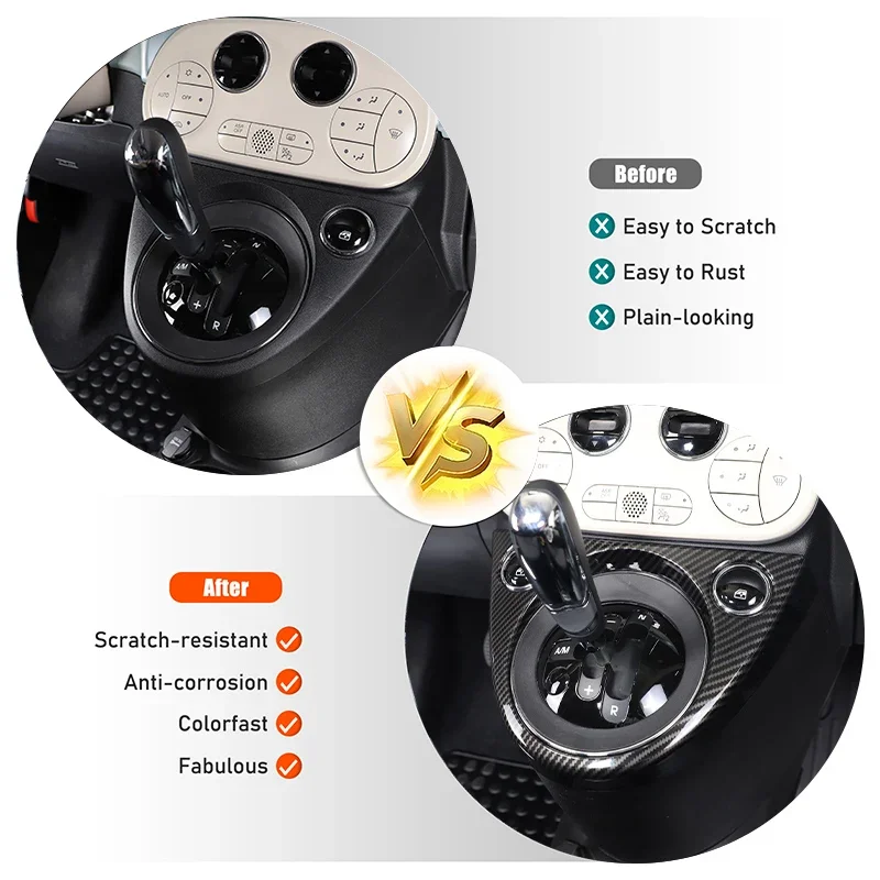 

For Fiat 500 2011-2023 ABS Carbon Fiber Car Center Control Gearshift Panel Frame Cover Sticker Car Interior Accessories