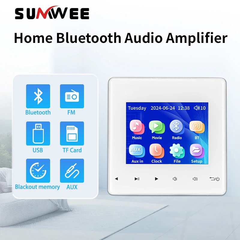 

Multilingual Home bluetooths audio in wall amplifier six languages mini music player system sound control panel ceiling speaker