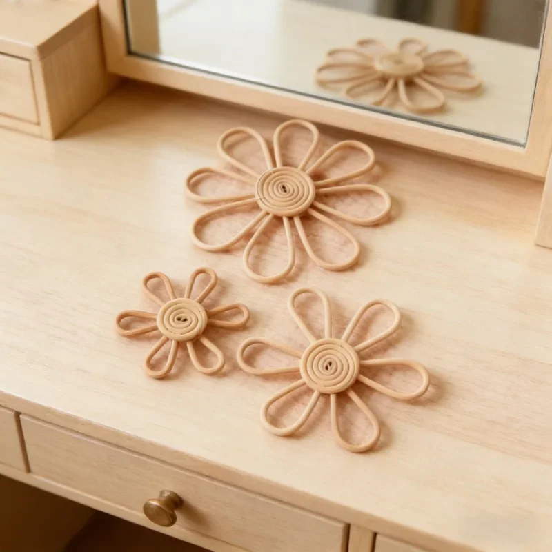 Country Style Handmade Rattan Flower Towel Ring Natural Wall-Mounted Accessory Bathroom Rustic House Interior Decor Supplies