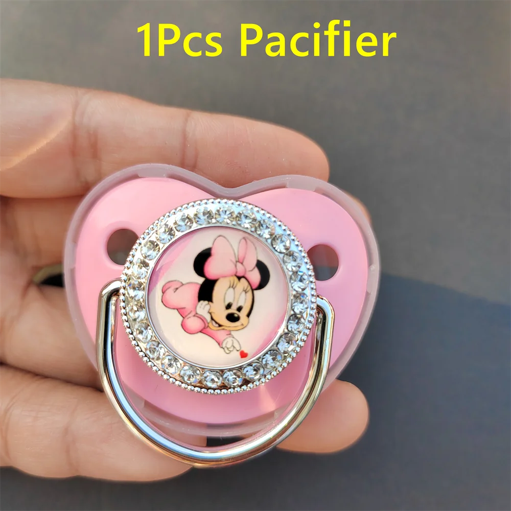 1Pcs Baby Silver Pink Rhinestone Bling Minnie Mouse Cute Baby Girl Pacifiers BPA Free Child Girls Birthday Shower Gift Chupetero