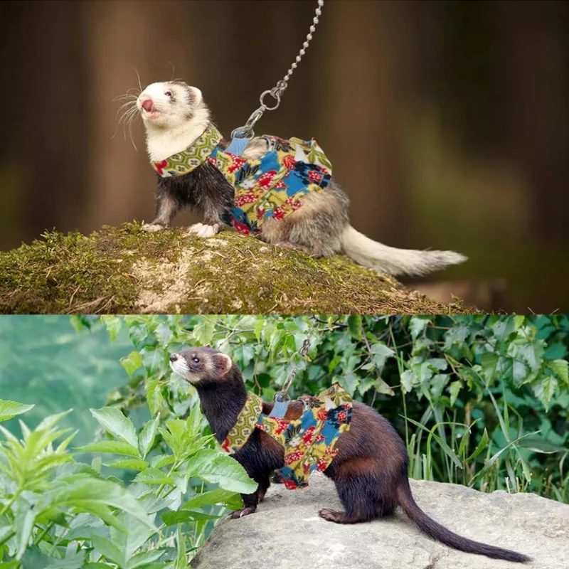 فستان حزام النمس للحيوانات الأليفة مع مقود سبليت بدون أكمام ومقود سنجاب مضاد للعض وحزام خلفي على شكل زهرة فرع مارموت ذيل أسود #4