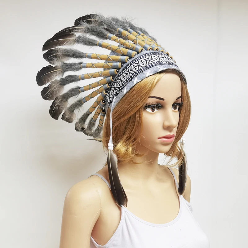 Feather Brazilian Indian Headdress Feather Headpiece Indian Hair Accessories Kokoshnik Cosplay Halloween Stage Party Photo Props