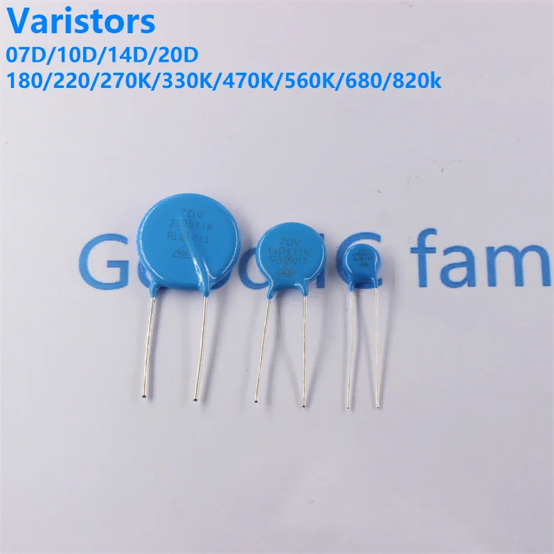 Varistors 07D/10d/14d/20D/180/220/270K/330K/470K/560K/680/820k