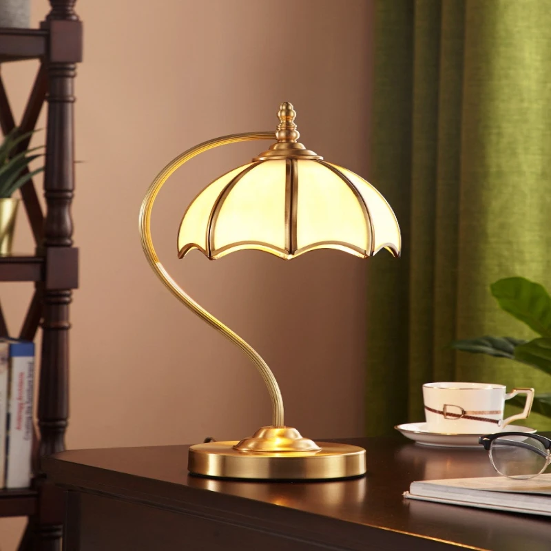 

All-copper American study desk lamp desk eye protection LED luxury bronze retro office work creativity dimmable