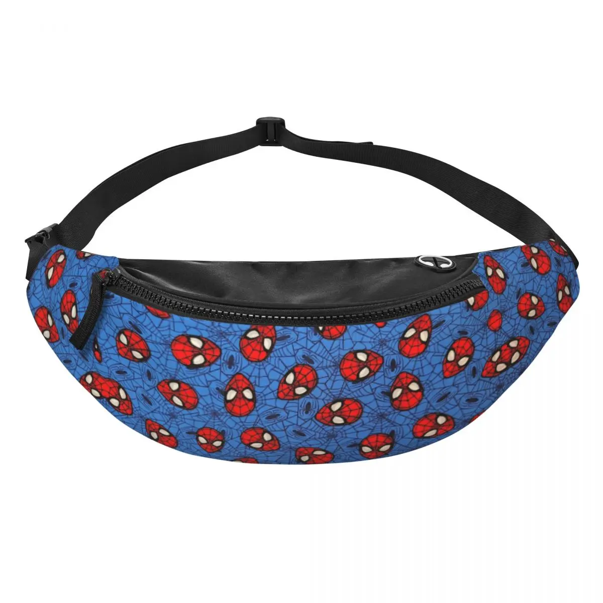 Custom Spider Man Face Toss With Web On Blue Quilt Fanny Pack Men Women Crossbody Waist Bag for Travel Cycling Phone Money Pouch