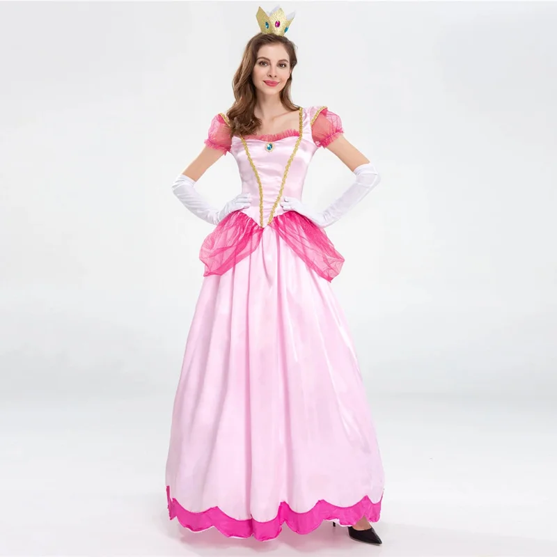 Adult Super Luigi Brother Costume Pink Sweet Princess Peach Cosplay Costume For Halloween  Carnival Party Fantasia Fancy Dress