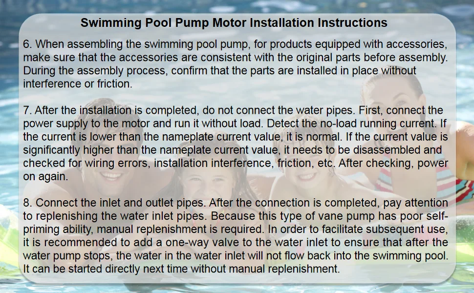 UST1152 Swimming Pool Pump Motor Installation Instructions