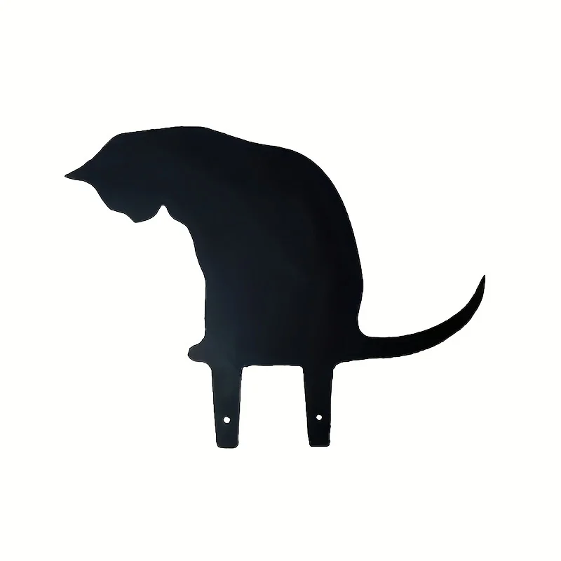 2D Flat Black Iron Cat Garden Stake, Decorative Metal Cat Silhouette Cutout Outdoor Animal Statue for Yard Decor