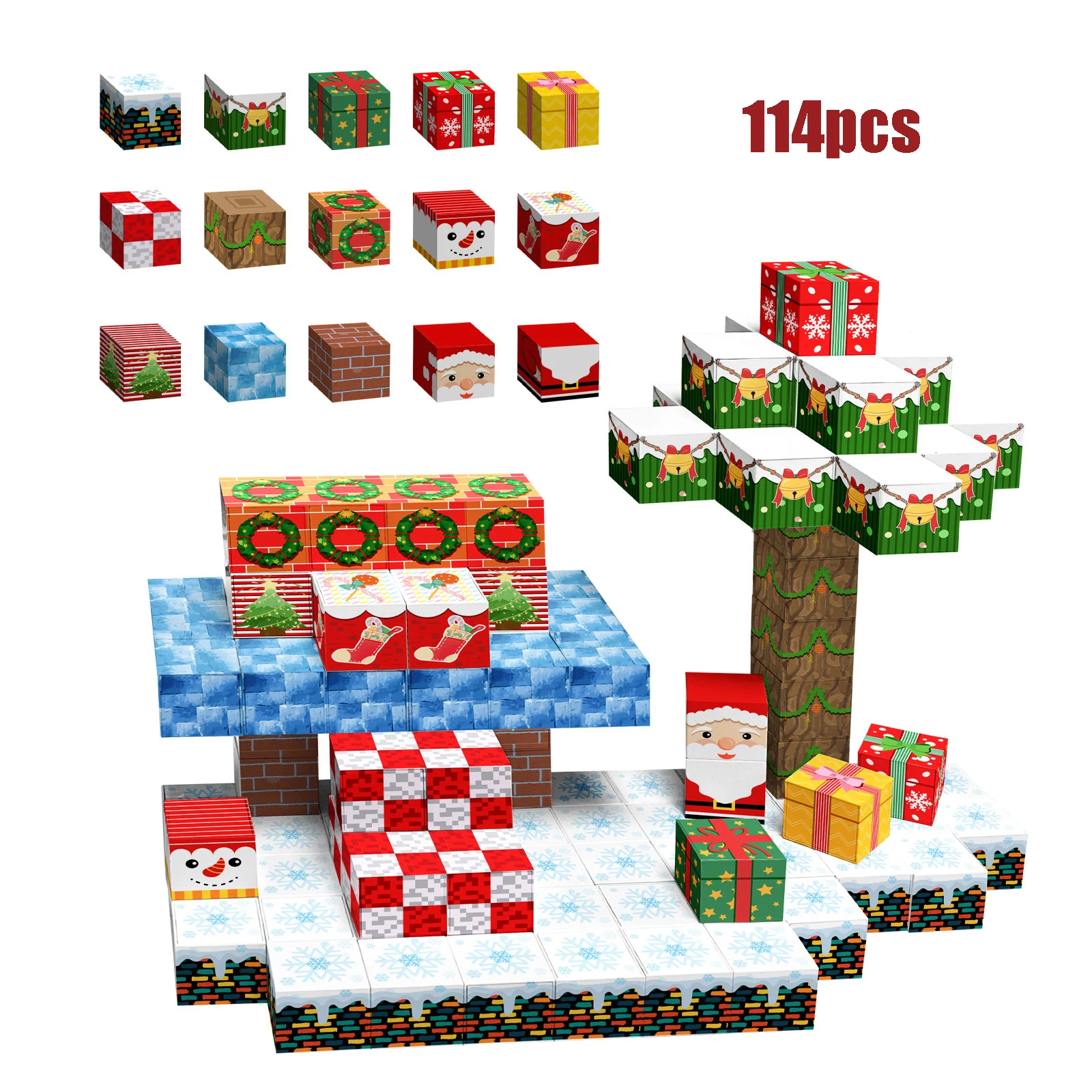 Ensemble de blocs de construction de modèle de scène d'arbre de noël du père noël, jouets créatifs de développement du cerveau pour enfants, Cube magnétique, cadeau de noël