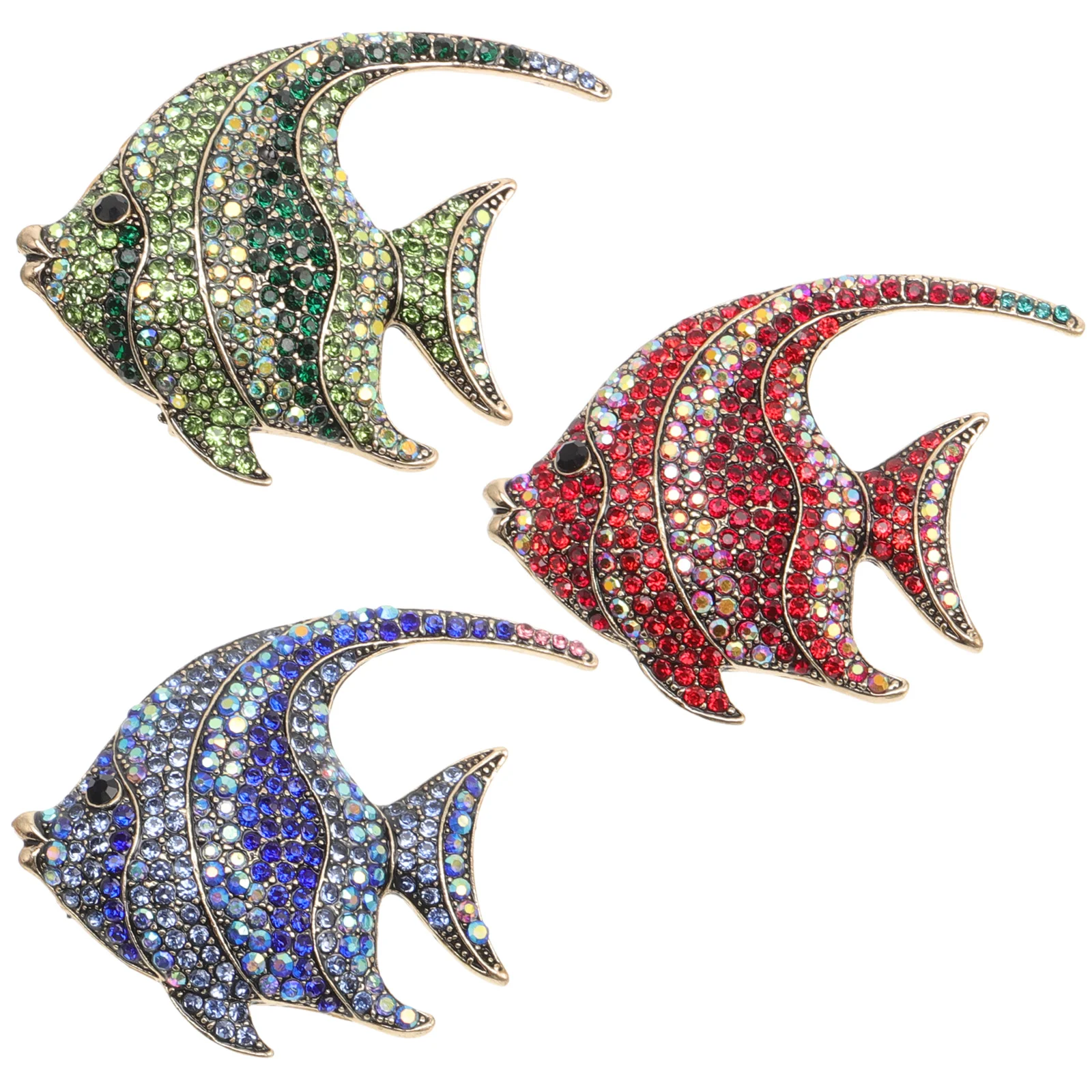 

3pcs Tropical Fish Brooch Alloy Diamond Breastpin Red Blue Green Creative Animal Brooch For Clothes Decor Fashion Accessory