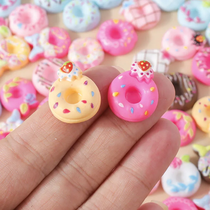 Leslie 15Pcs Mix Kawaii Sweet Resin Donuts Flatbacks Cabochon Embellishments Girls DIY Hair Accessories Nail Art Decoration