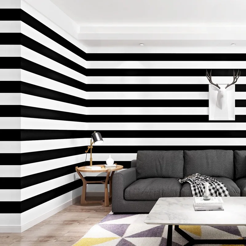 Black and White Horizontal Vertical Striped Wallpaper Modern Simple Living Room Barber Coffee Restaurant Clothing Store TV Backg