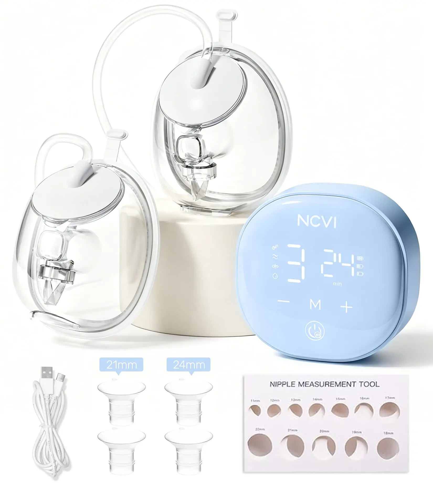 NCVI 8122 2‑in‑1 Hands‑Free Wearable Breast Pump, 4 Modes 9 Levels, Hospital‑Grade Suction, 21/24/28mm Flange, BPA‑Free Under 45dB Anti‑Flow Portable Pump for Moms