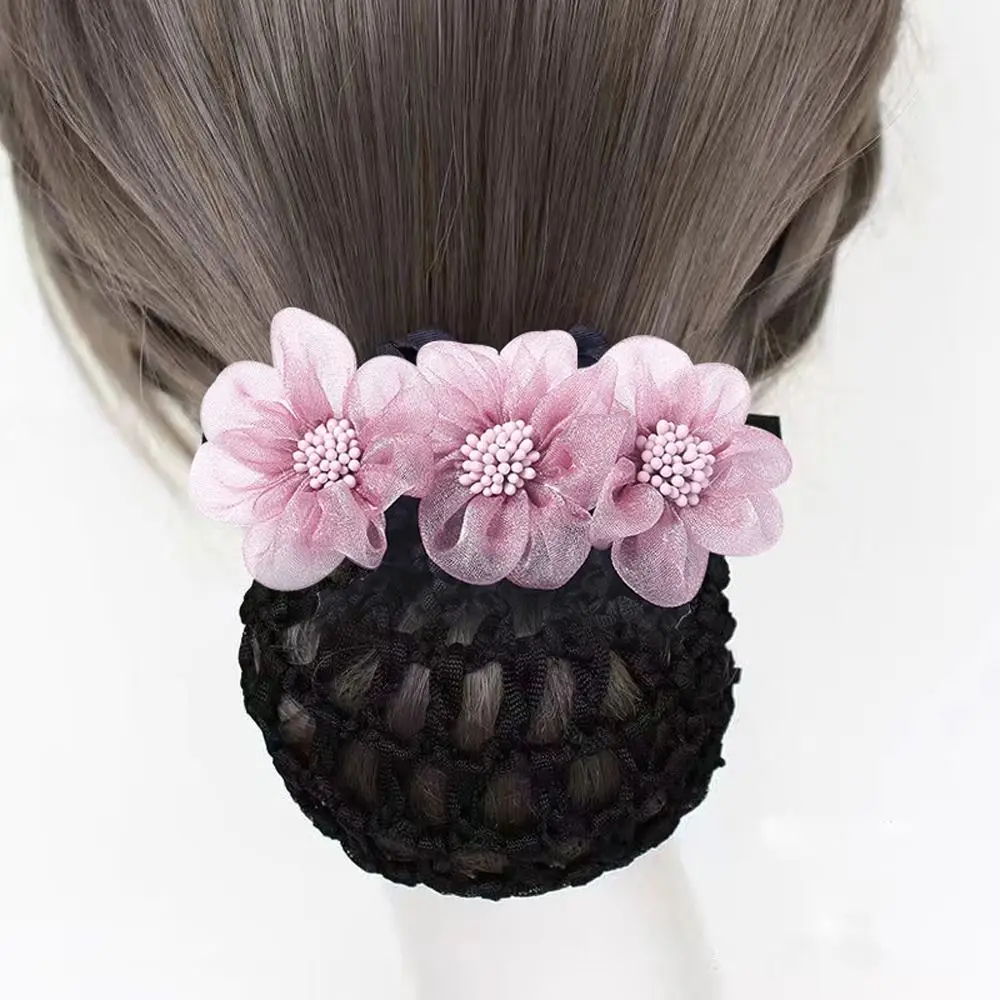 For Nurse Pearl Lady Dance Headdress Mesh Hair Net Korean Bun Snood Hairgrips Cover Net Lace Flower Hair Net Women Spring Clips