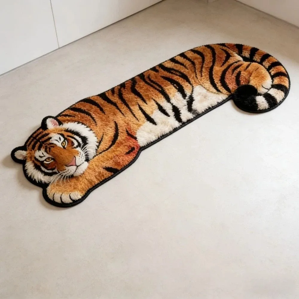 Unique 2D Flat Tiger Bedroom Carpet Water-absorbing Non-slip Doormat Abrasion-resistant Lifelike Bedside Rug Home Decor
