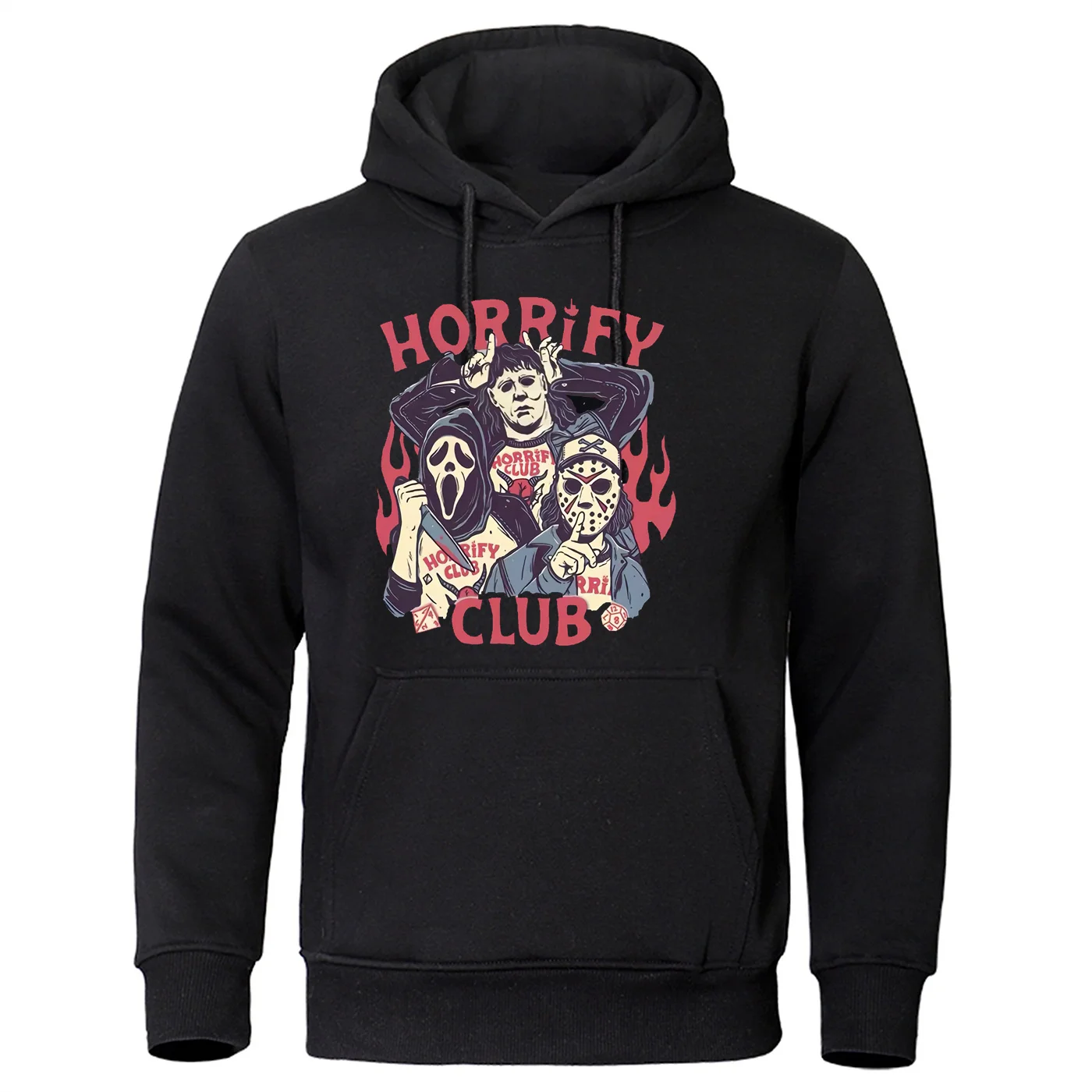 Horribfy Club 2024 New Fashion Autumn New Fashion Print Elastic Top Pullover Casual Men\'s Hooded Sweatshirt Hip Hop Hoodie