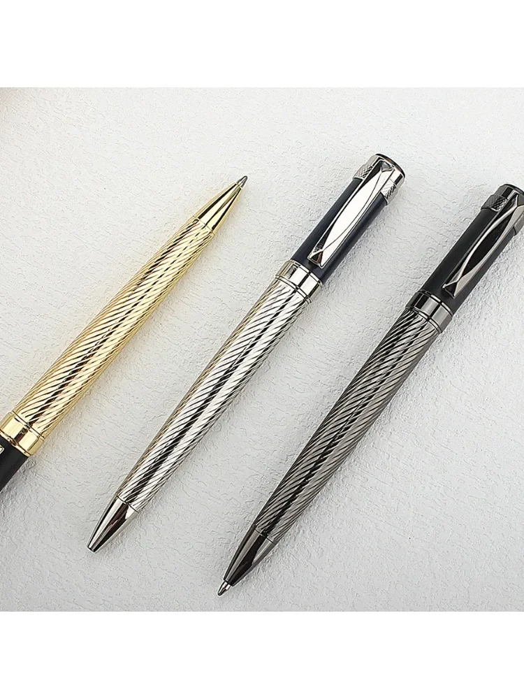 Metalowe pióro kulkowe Długopisy żelowe ze stali nierdzewnej 0,7 mm Niebieski tusz Artykuły papiernicze dla uczniów Srebrne pióro do pisania — zdjęcie produktu 6