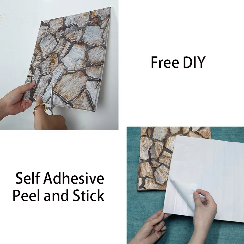 10PCS 3D Wallpaper DIY  Brick Stone Self Adhesive Waterproof Wall Paper Kitchen Bathroom Living Room Tile Stickers