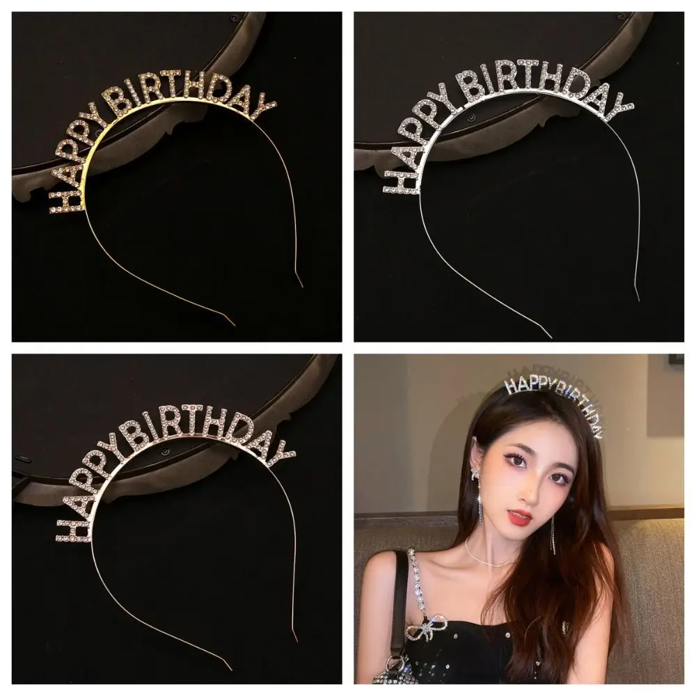 

Letter Birthday Queen Headband Simple Birthday Gift Hairband Birthday Hair Hoop Tiara Crystal Diamond Crown Birthday Decoration