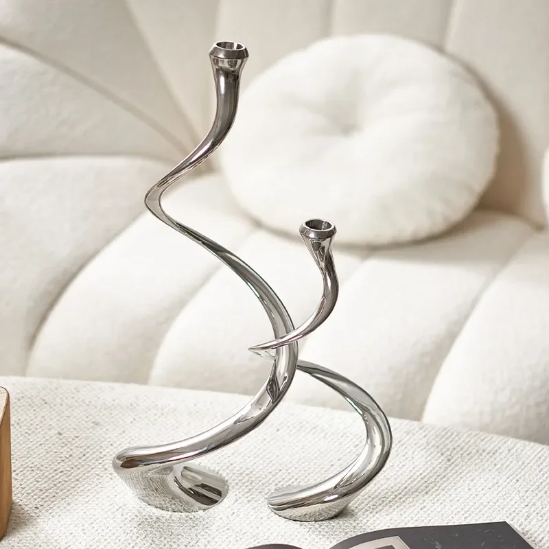 Modern Silver Mirror Metal Candle Holder Luxury Home Decor for Living Room Dining Table Villa Hotel Centerpiece Ornament