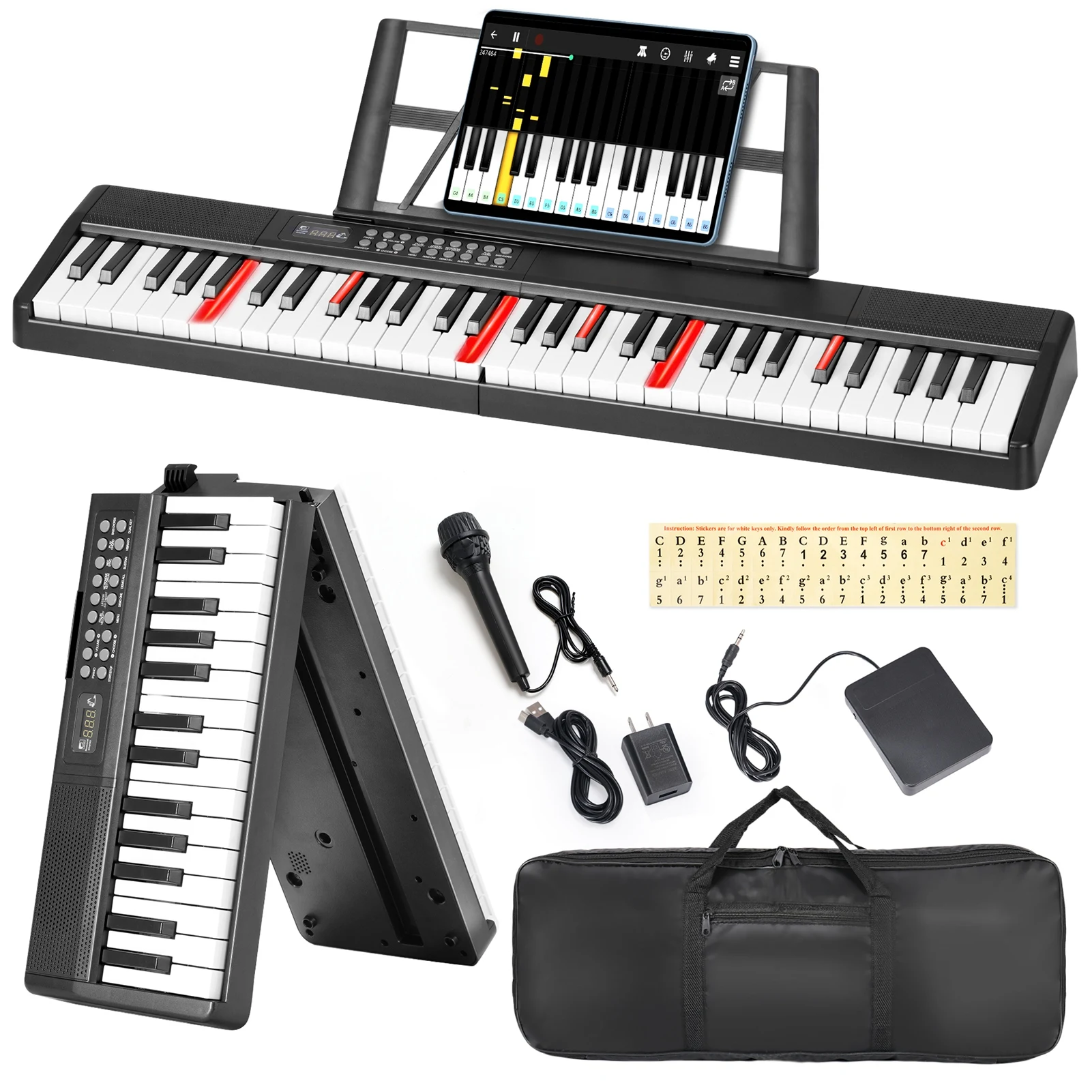 Portable Piano 61 Keys Portable Keyboard Piano 1000 Tones 150 Demo Songs Folding Electronic Keyboard Piano Black Foldable Piano - Image 2