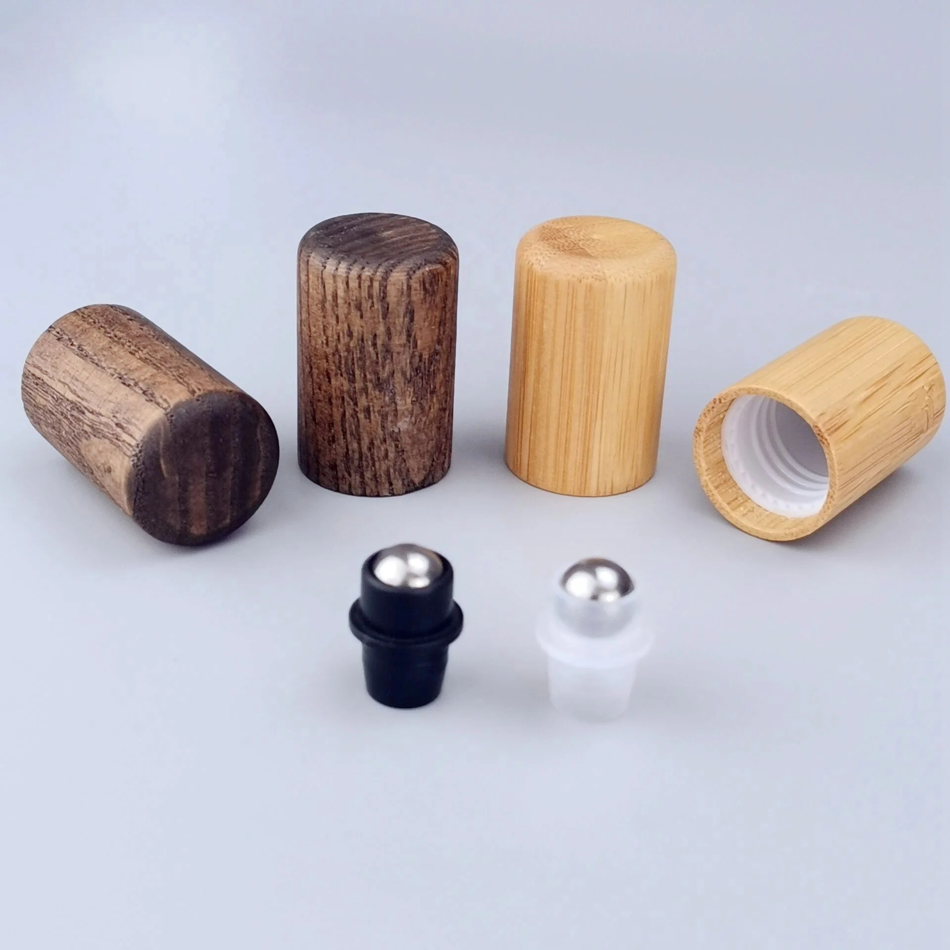 Roller Ball Cap 18mm Bamboo Cap Wooden Cap with Stainless Steel Roll on Ball for Eye Cream