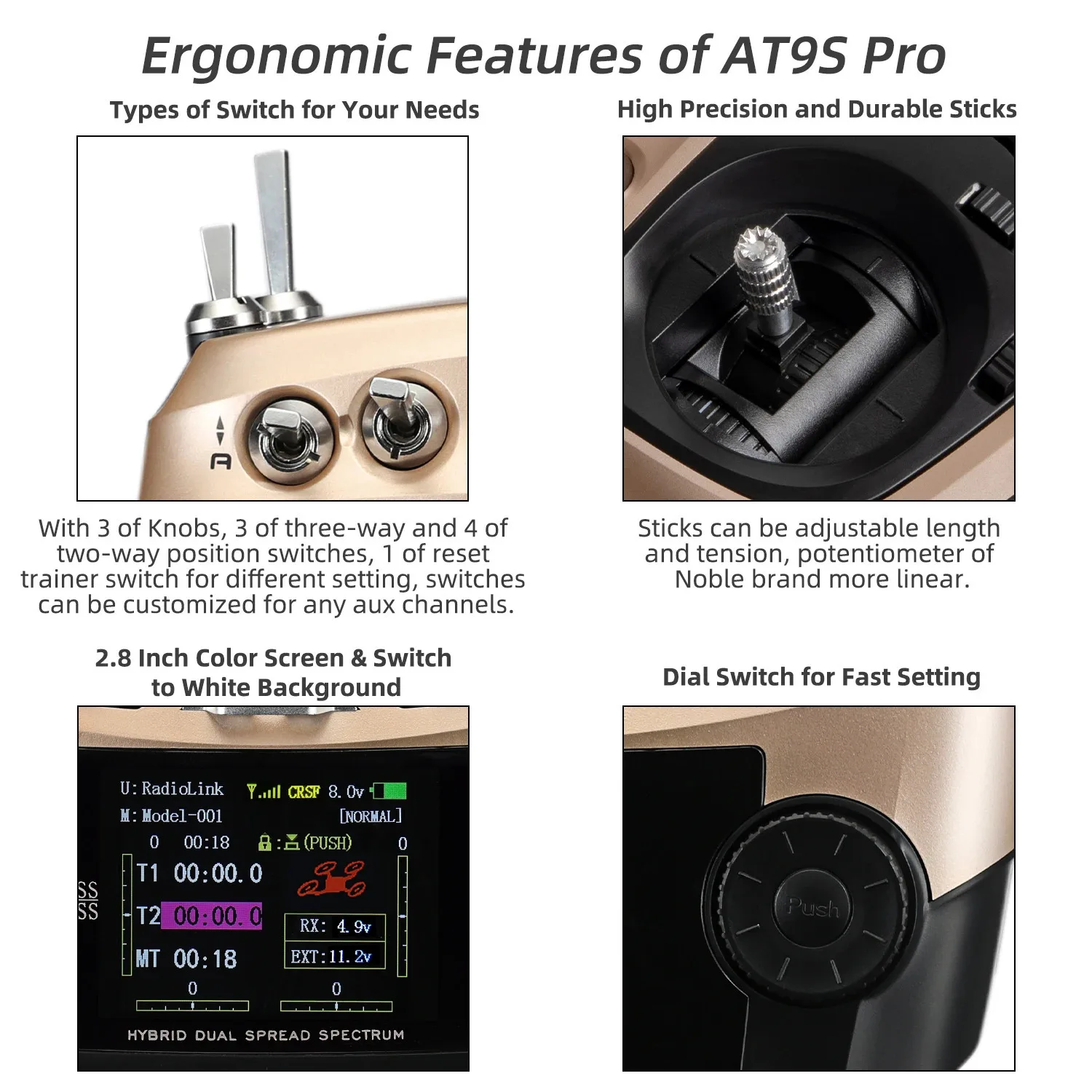 RadioLink AT9S PRO 2,4G 12CH DSSS FHSS Sender für RC Starrflügel Hubschrauber FPV Langstreckendrohne mit R9DS/R12DSE Empfänger