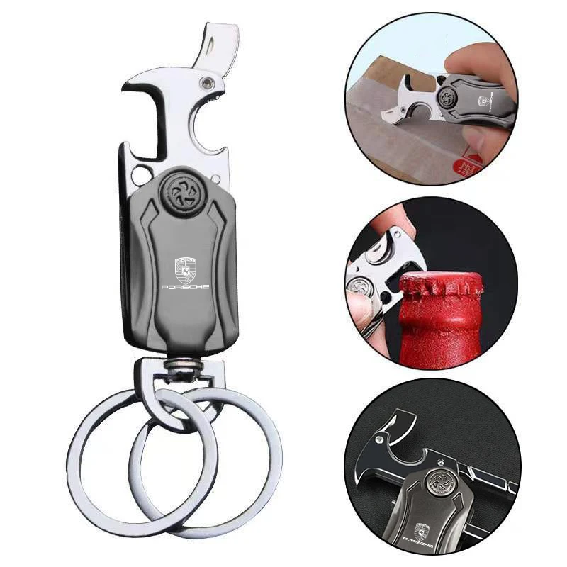 Multifunctional Keychain Mini Fingertip Spinner With Bottle Open Car Keyring Gifts For Porsche Macan Panamera Cayenne Cayman 911