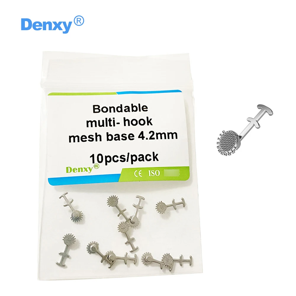 DENXY 10 Stück kieferorthopädische lingualen Knöpfe mit Arm, Dental-Mesh-Basis, linguale Aufsätze, mehrfach haftbare, krimpbare Haken – Detail 7