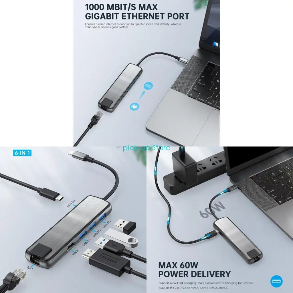 Q5WA USB C Docking Station USB C Hub USB Adapter Laptop Docking Station Splitter