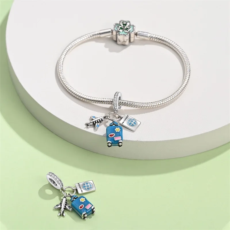 925 Sterling Silver Travel Airplane Charms Beads Fit Original Bracelets Bag Keychain Earring Pendant Diy Women Jewelry Gift view 2