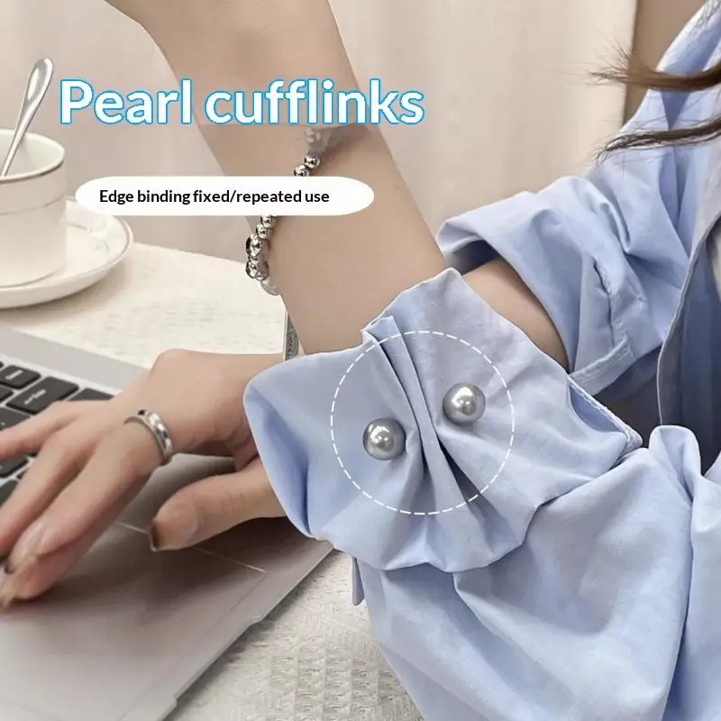 2Pcs Pearl Sleeve Clips No Sew Non Slip Hold Perfect For Shortening Long Sleeves Women Daily Office Casual Outfits