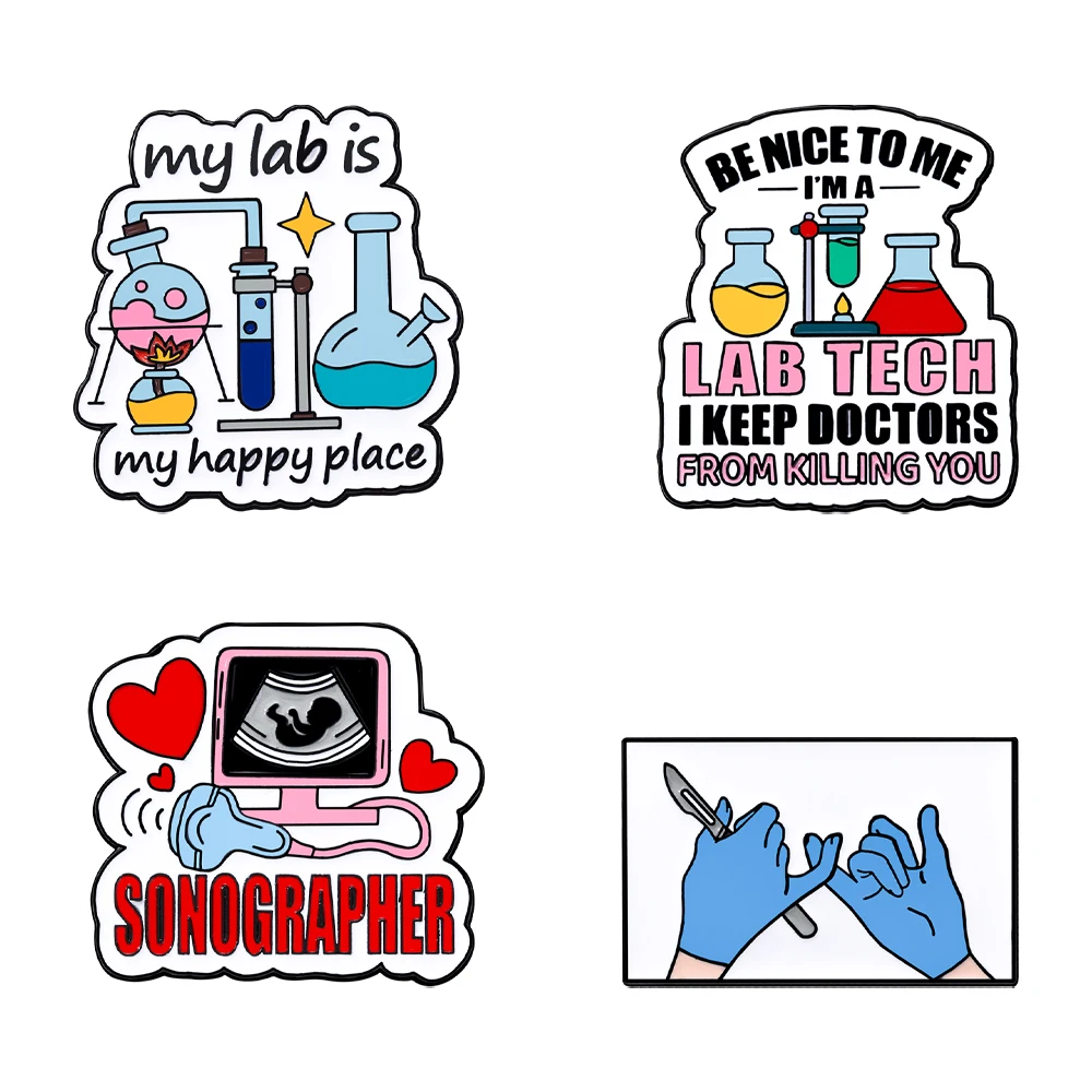 4 قطعة مختبرتي هي مكان سعيد المينا مجموعة دبابيس سونوغرافر الصيدلي شارة طبية مجوهرات هدية للأطباء الطلاب تذكارية #6