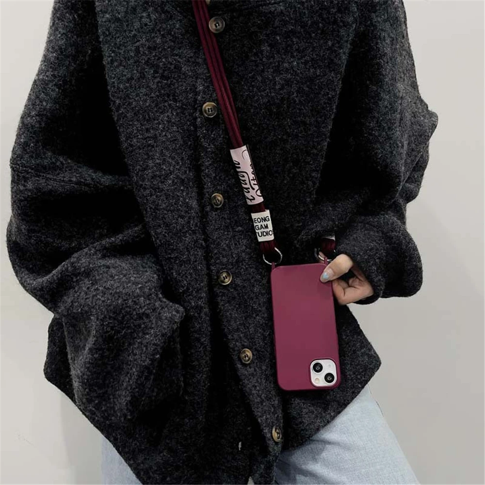 Cord Strap Lanyard Siliocne Phone Case For iPhone 15 14 13 12 11 Pro Max Mini XS X XR 7 8 15 Plus Crossbody Necklace Cover Coque