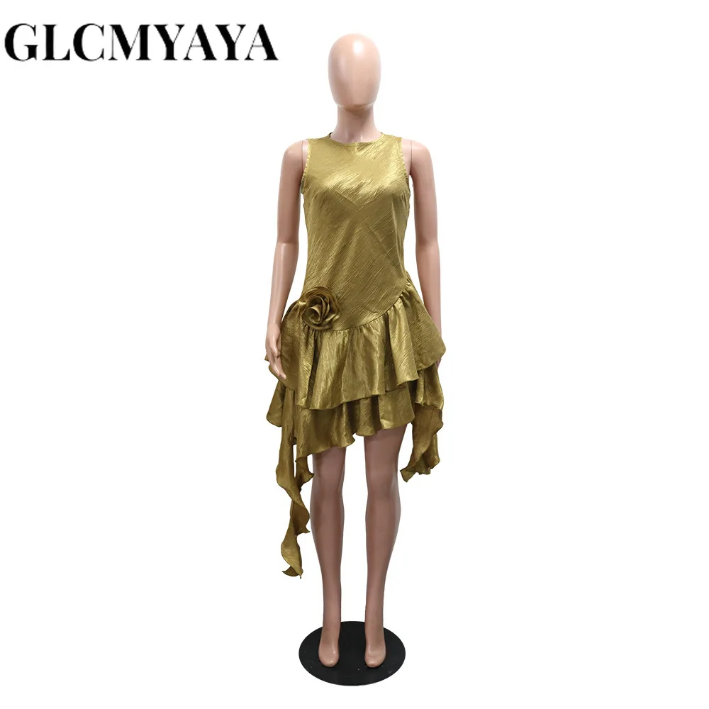 GLCMYAYA المرأة بلا أكمام تانك كبير سوينغ الكرة ثوب غير النظامية ميدي فستان قصير 2025 عطلة الصيف مساء فساتين حفلة عيد ميلاد