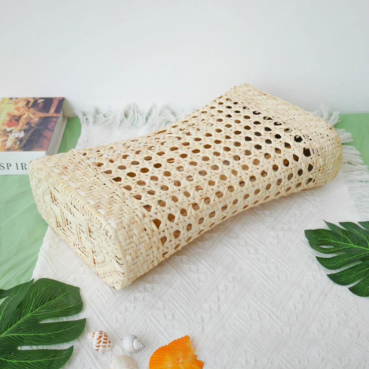 Almohada de Paja Tejida a Mano - Reposacabezas de Ratán Natural Calado y Transpirable para Verano, Hogar, Viajes y Yoga