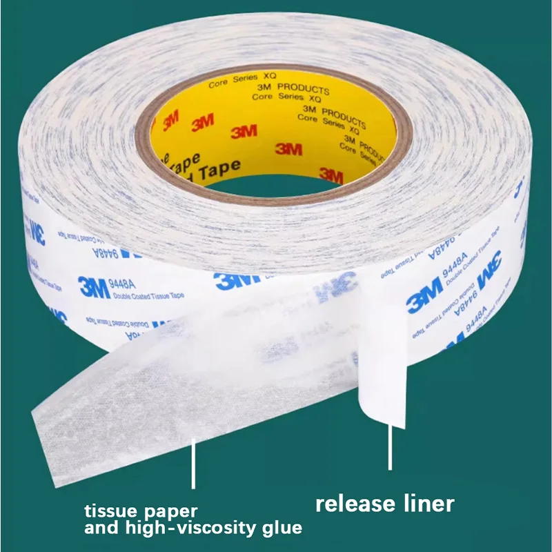 شريط لاصق على الوجهين 3M 9448A - رفيع للغاية، عالي الالتصاق، تثبيت يدوي الصنع، شريط أبيض بدون خياطة