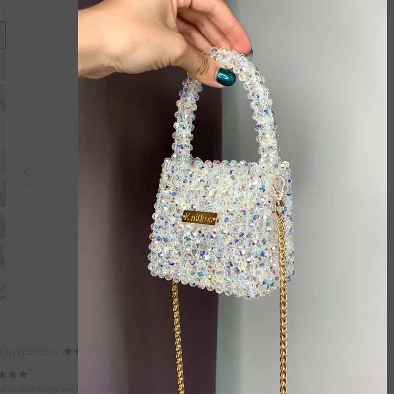 2024 Customized Mini Crystal Shining Banquet Handbag New Fashion Texture Luxury Beaded Weaving Chain Crossbody Bags for Woman