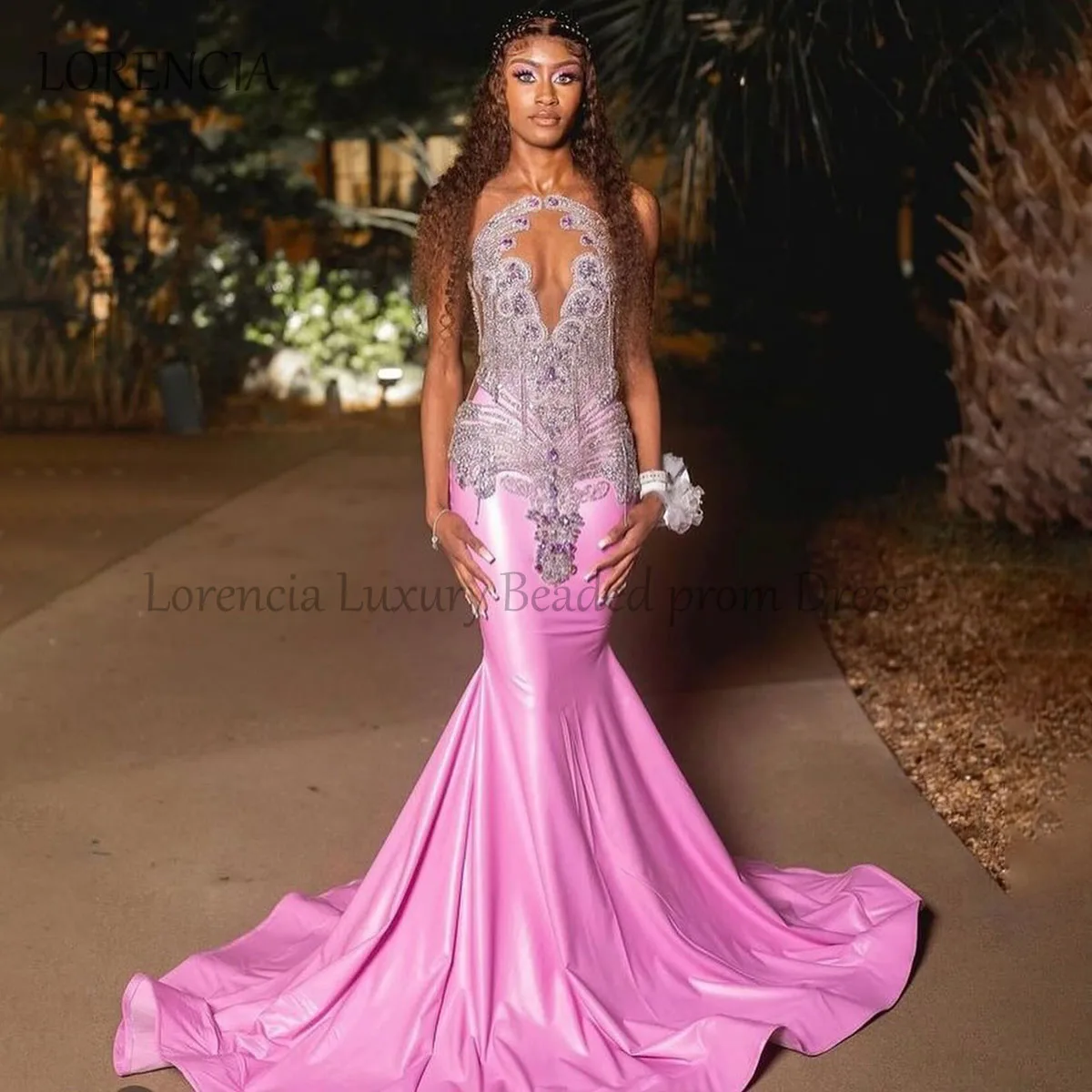 

Sparkly Pink Prom Dresses Luxury Crystals Diamond Tassel Mermaid Evening Party Gown For Black Girl Rhinestones robe chic soirée