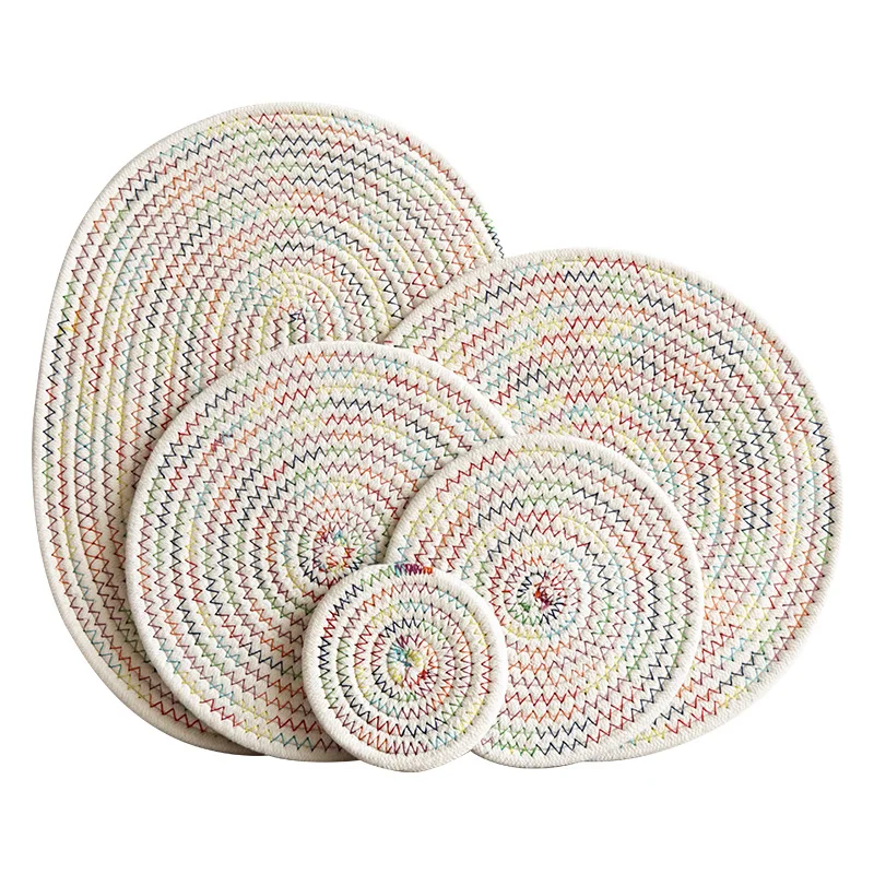 Japanese Style Round Cotton Rope Heat Insulation Pad Home Kitchen Dining Cotton Table Mat Cup Mat for Restaurant