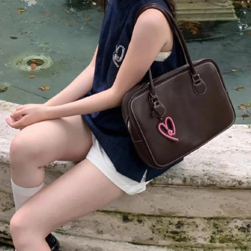 JIAERDI Vintage Coffee Handbag Wallet Women Retro Jk Uniform Large Capacity Tote Bag Female Harajuku Shoulder Bowling Bag 2025