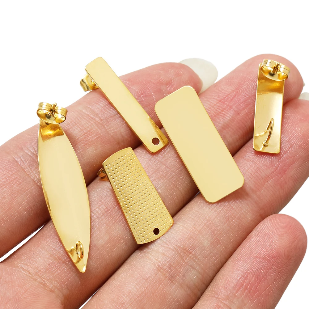 10 Stück 18k Gold Edelstahl Lange Rechteckige Ohrstecker für DIY Mode-Ohrringe und Extravagante Schmuckherstellung – Detail 3