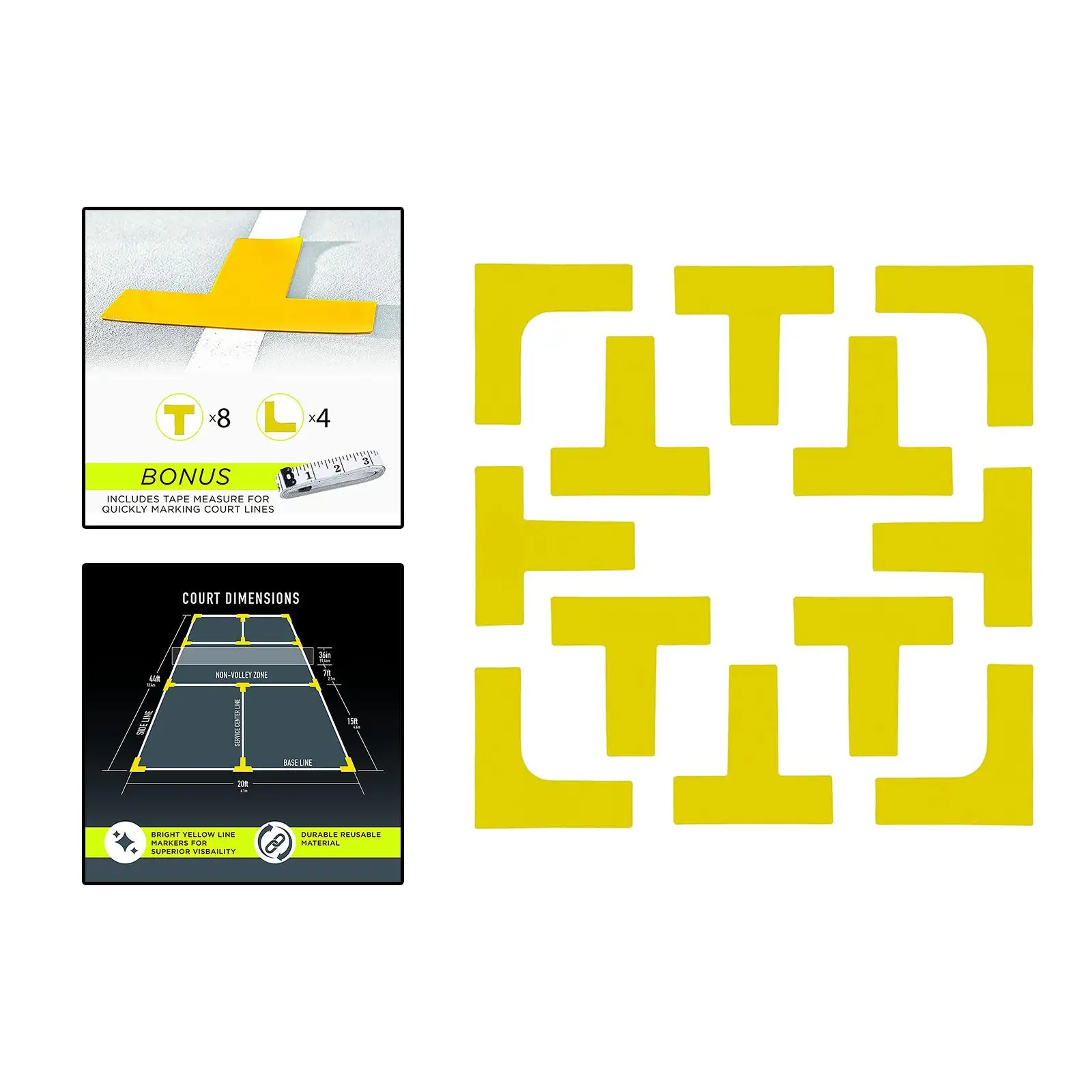 

Yellow Silicone Pickleball Court Spotting Line Marker Kit Portable Equipment for Sports and Basketball Courts