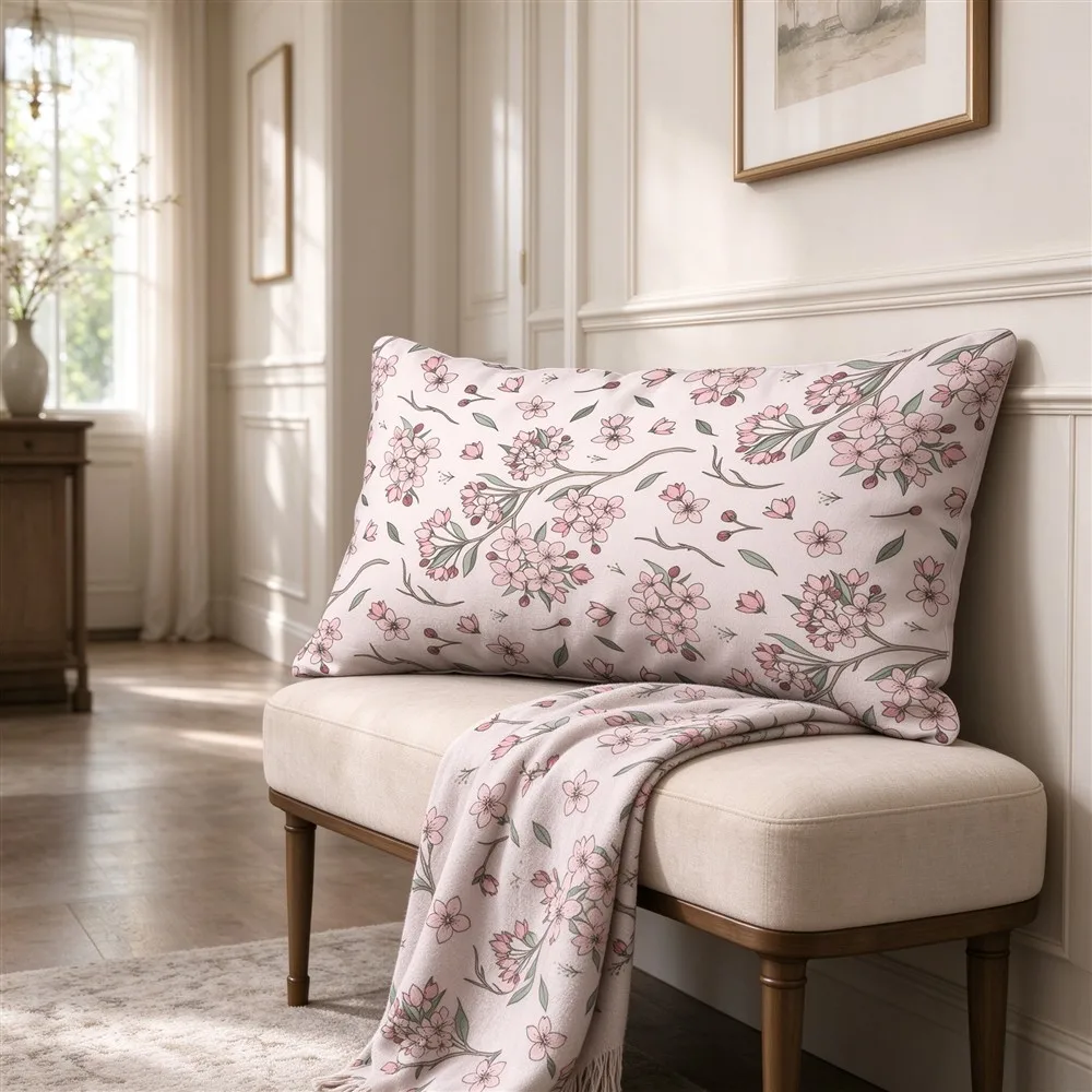 Lilac White Lavender Ditsy Print Long Pillow Cover, Dreamy Style, Hallway Decorative, Polyester, Accent Pillow, Chic, Chic
