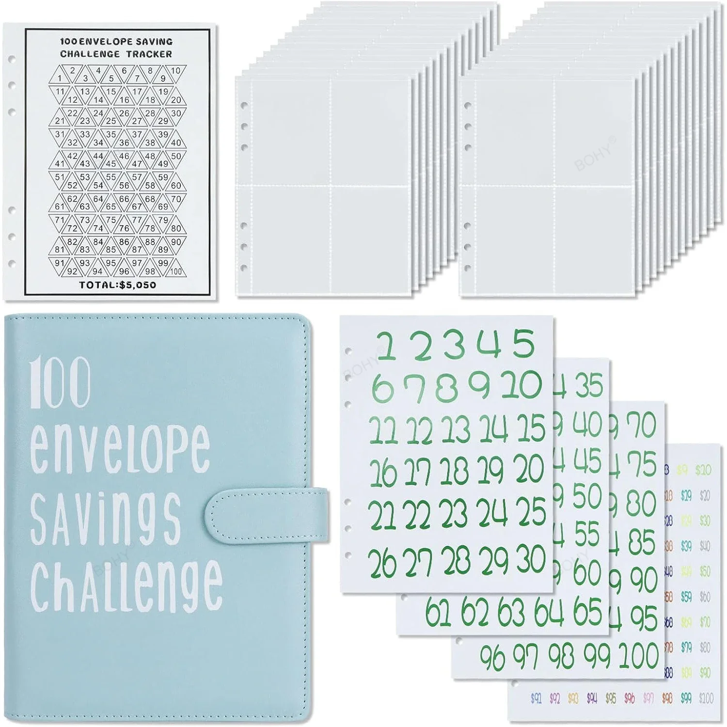 

100 Envelopes Challenge Binder A5 Money Saving Budget Binder with Cash Envelopes Savings Challenges Book To Save $5,050