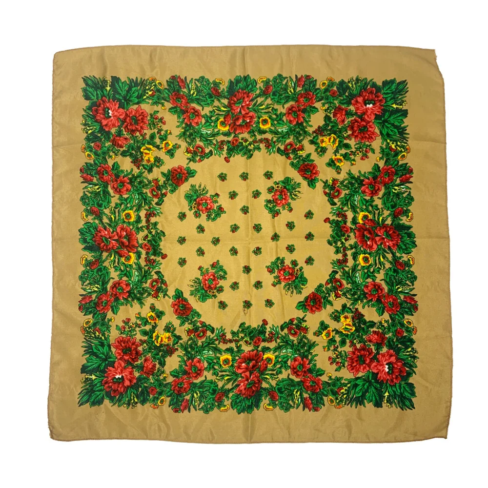 Women Square National Scarf 70*70cm Russian Retro Floral Print Head Scarves Bandana Foulard Femme Muslim Headwrap babushka Scarf