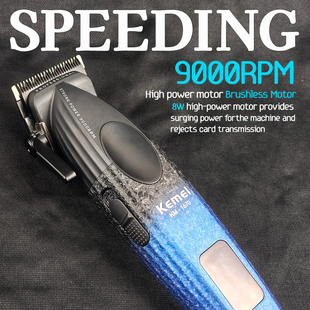 KM-1670 Professional Electric Hair Clipper 9000RPM High Speed Motor 2500mAh with Base Hair Trimmer for Man Barber Shop Gradient