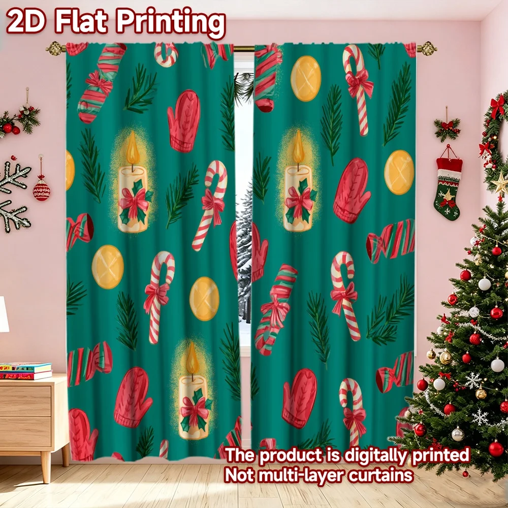 2D flat printing 2pcs High-Quality Christmas Curtains Christmas Candles and Decorations Digitally printed polyester, colorfast