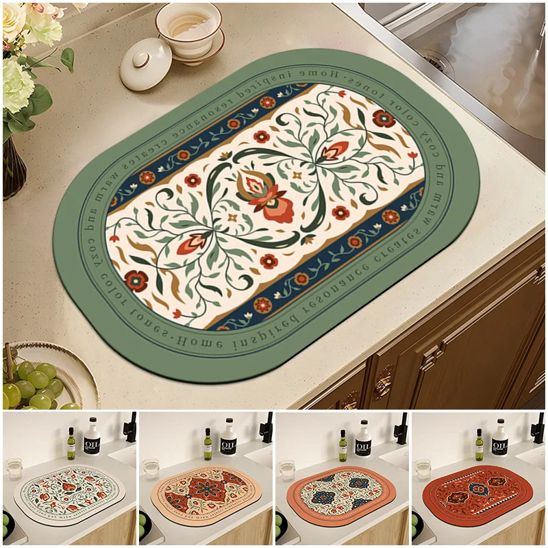 Kitchen Oval Place Mats Cup Coaster Pad Retro Non-Slip Place Mats Table Dining Placemat for Kitchen dry Mat Washable  